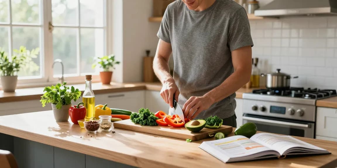 Healthy cooking scene with MiraviGLP ingredients highlighting nutritious meal preparation.