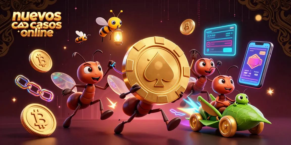 Juega y aprovecha los nuevos casinos online en una animada escena con personajes divertidos.