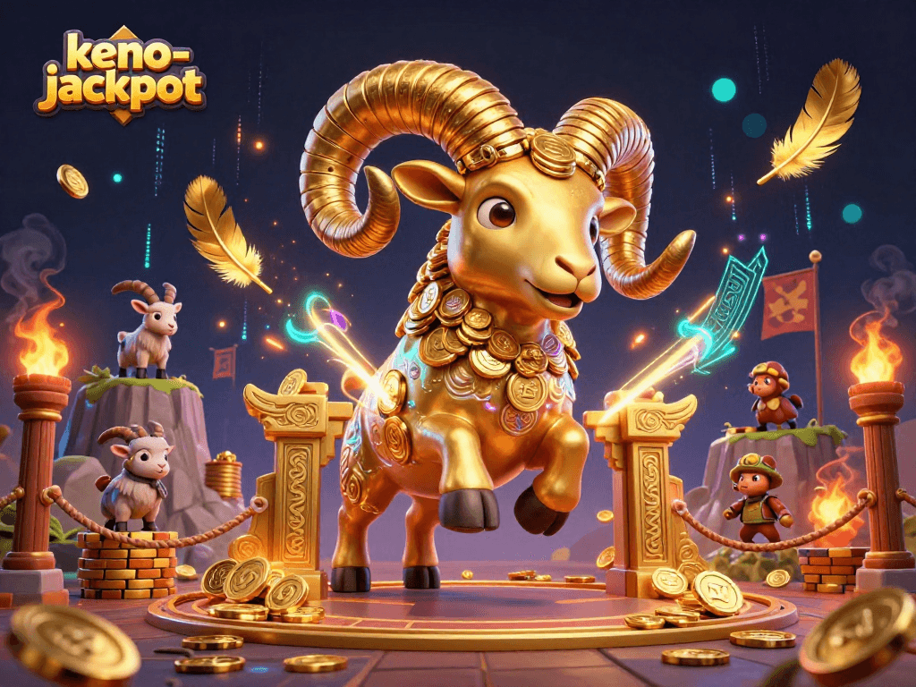 Keno-jackpot game illustration featuring a golden ram and dynamic casino elements.