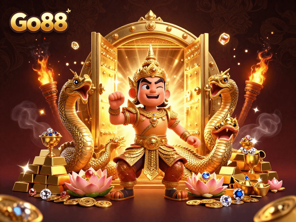 Experience the thrill of Go88 with vibrant casino elements and rich 3D illustrations.