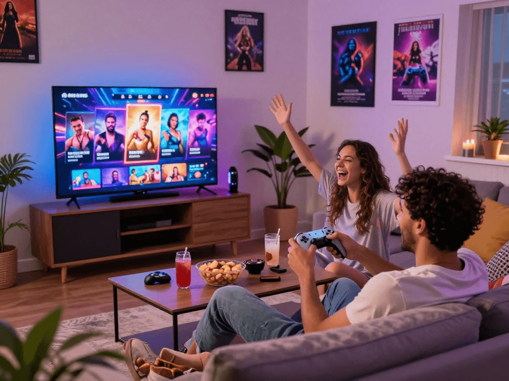 Exciting couple playing engaging porn games together for a fun home experience.