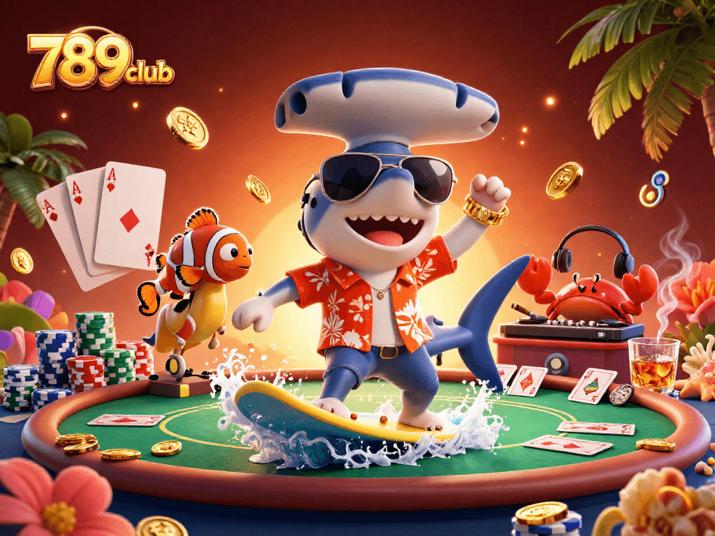 Engage in exciting poker gameplay at 789club with vibrant casino-themed characters and elements.