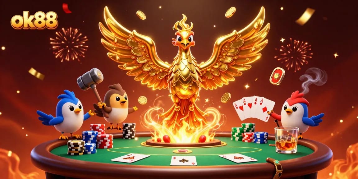 Win big at ok88 with a stunning 3D phoenix rising from the casino forge!