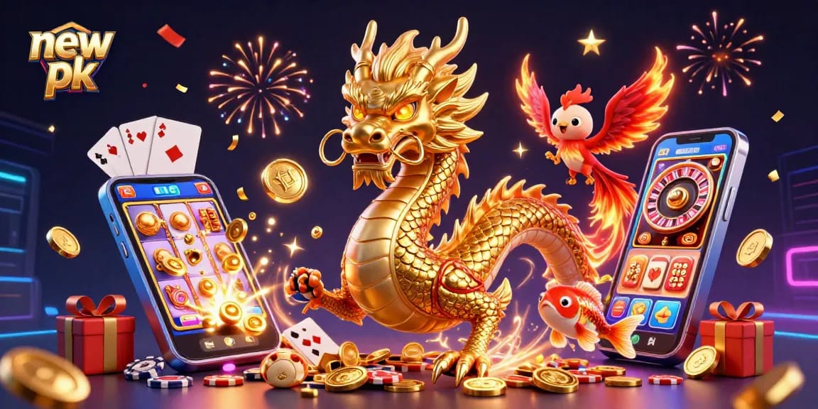 Experience big wins with new pk’s vibrant 3D casino scene featuring a dragon and phoenix.