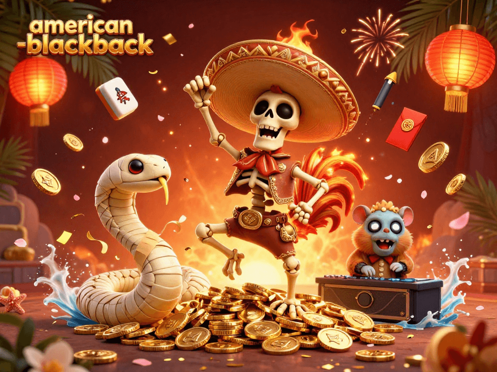 Experience thrilling american-blackjack action with vibrant characters dancing on golden coins, showcasing excitement and fun.