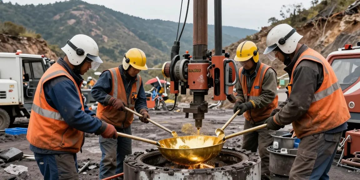 NAGA2000 mining professionals using advanced equipment in a dynamic gold mining operation.