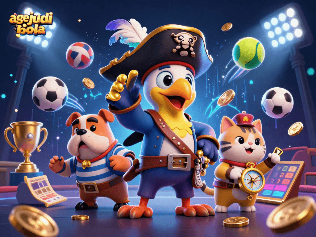 A vibrant scene of agents in sports betting with dynamic balls, showcasing agen judi bola action.