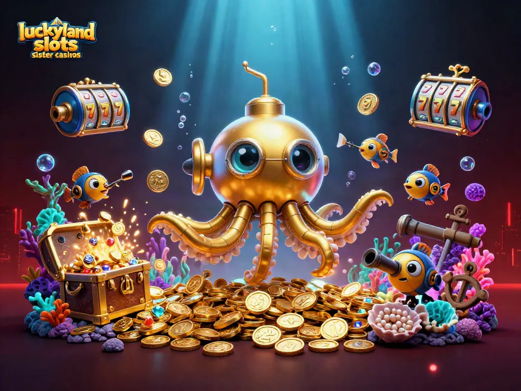 Engage with luckyland slots sister casinos through a vibrant underwater scene of gold coins and mechanical fish.