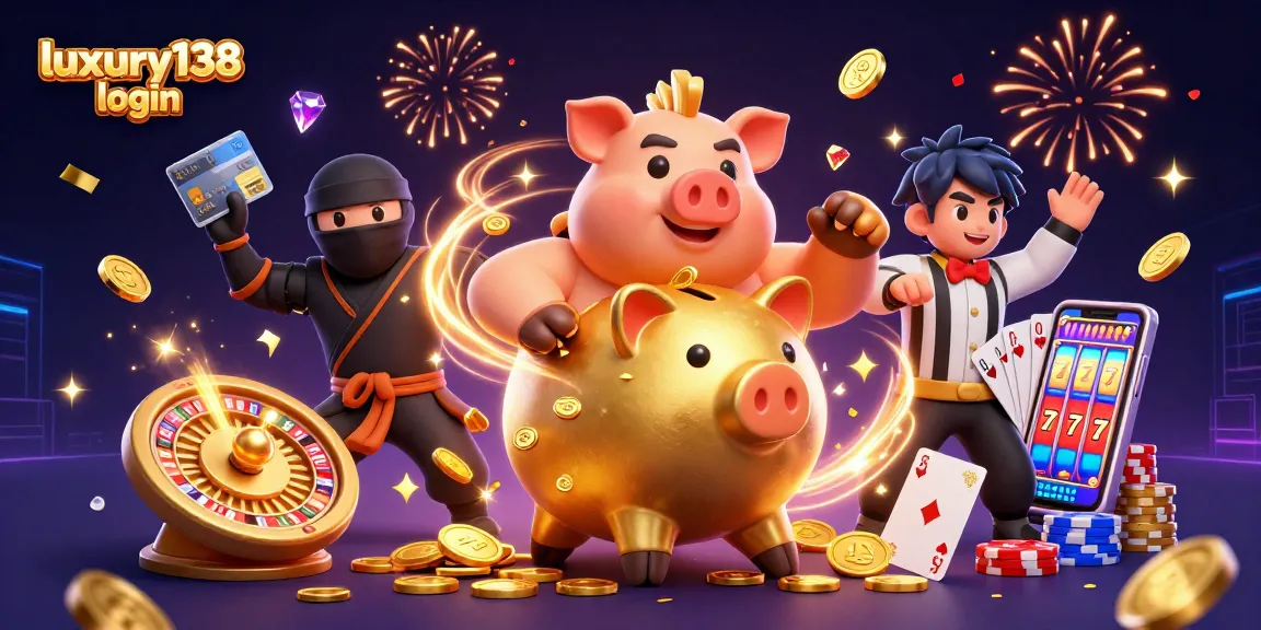 Permainan slot dan taruhan menarik pada luxury138 login dengan karakter menarik dalam ilustrasi 3D.