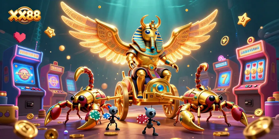 Experience the thrill of winning at XX88 with a vibrant, dynamic casino scene filled with colorful game elements.