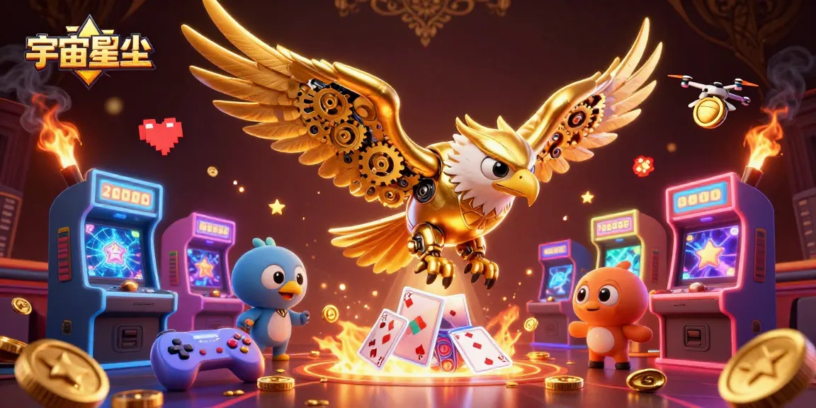 宇宙星塵中的3D機械金鷹和飛行賽事的遊戲元素，呈現刺激的賭博體驗