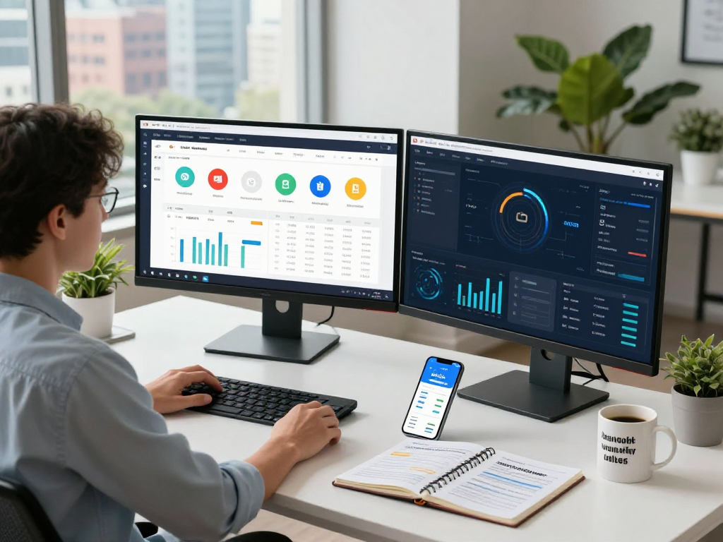 Marketer analyzing app data in a modern office, focusing on strategies to buy android installs.