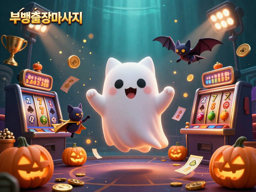 Experience thrilling 부평출장마사지 with a friendly ghost cat and vampire bat exploring a haunted casino!
