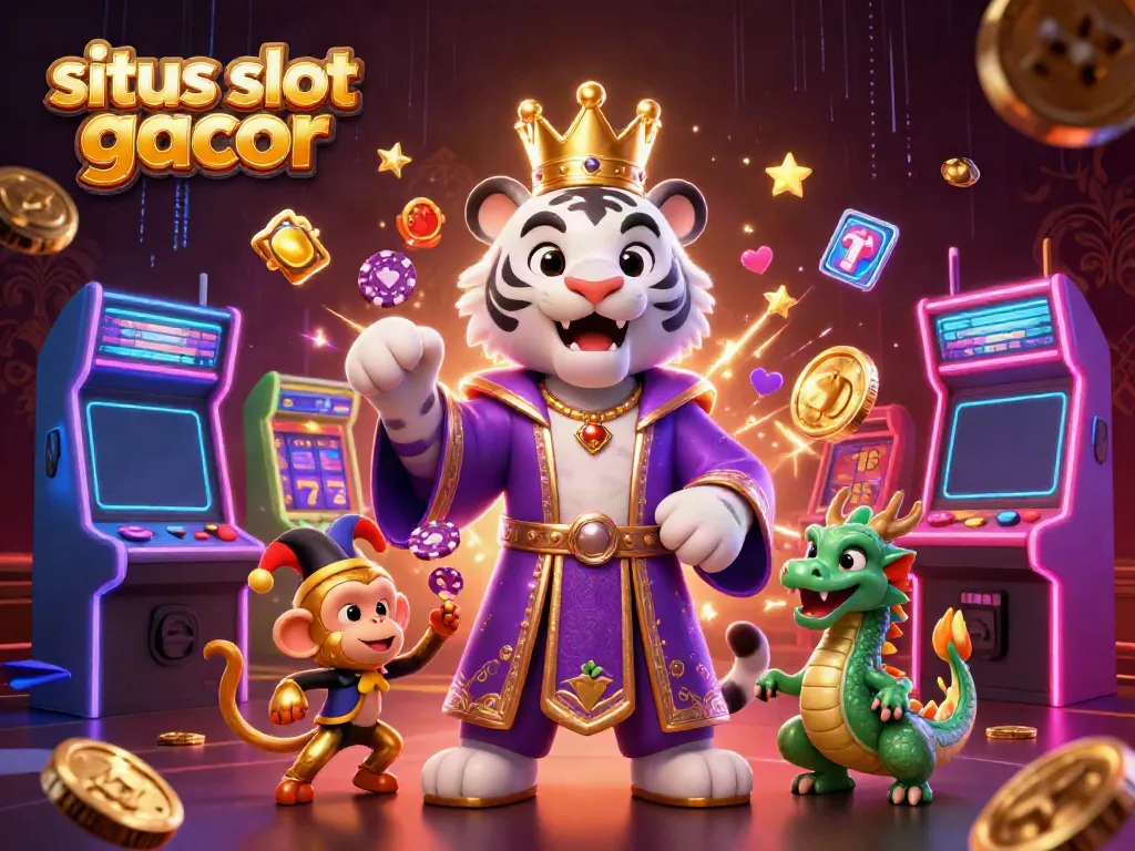 Experience thrilling gameplay with situs slot gacor, featuring vibrant slot machines and playful characters.