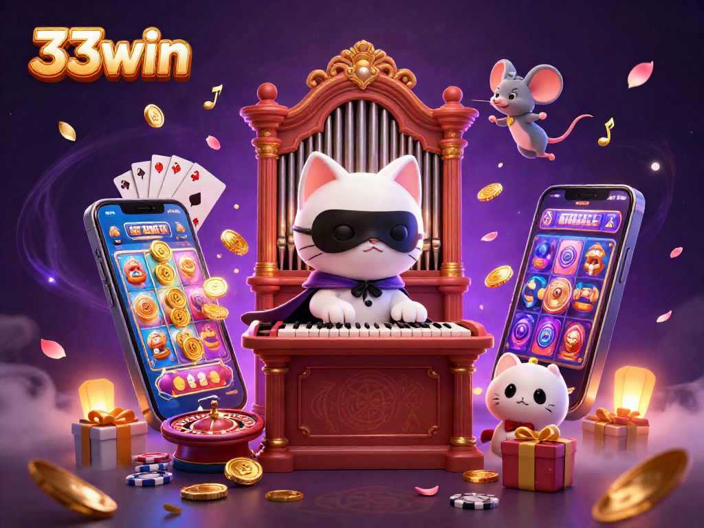 Engage with the thrilling 33win casino experience illustrated through dynamic characters and gaming elements.