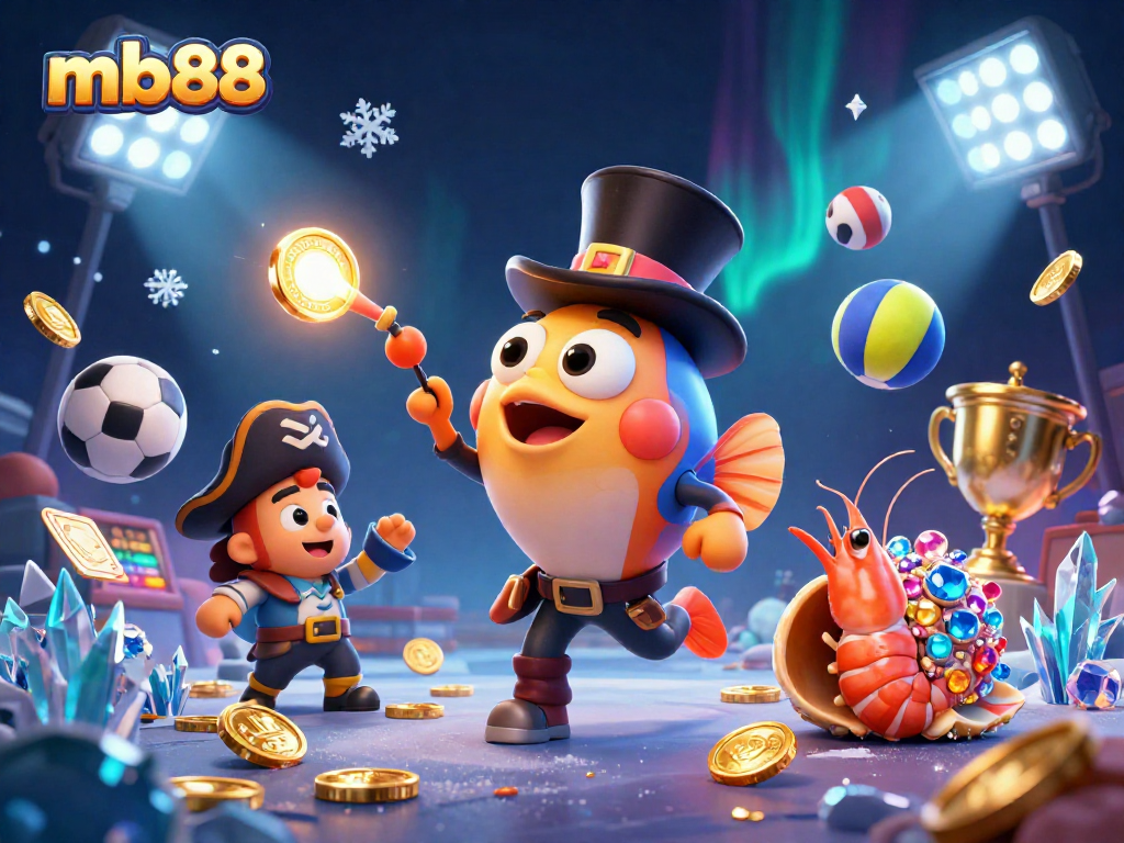 Attract golden coins with mb88's thrilling 3D anglerfish, shrimp, and sea snail in a dynamic casino scene.
