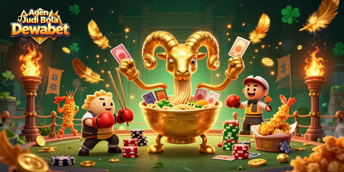 A fun and engaging illustration showcasing Agen Judi Bola Dewabet with dynamic characters and vibrant casino elements.
