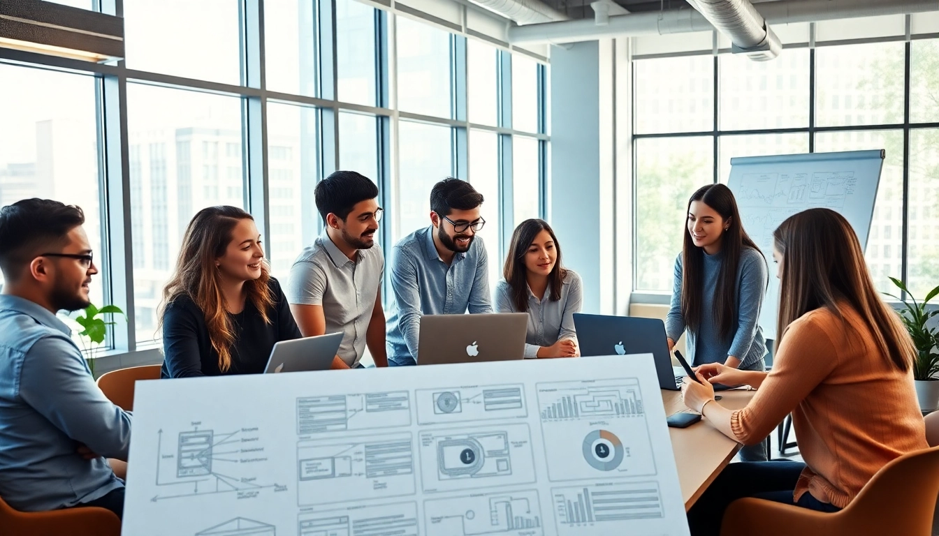 Showcasing a Shopify development agency at work with a collaborative diverse team.