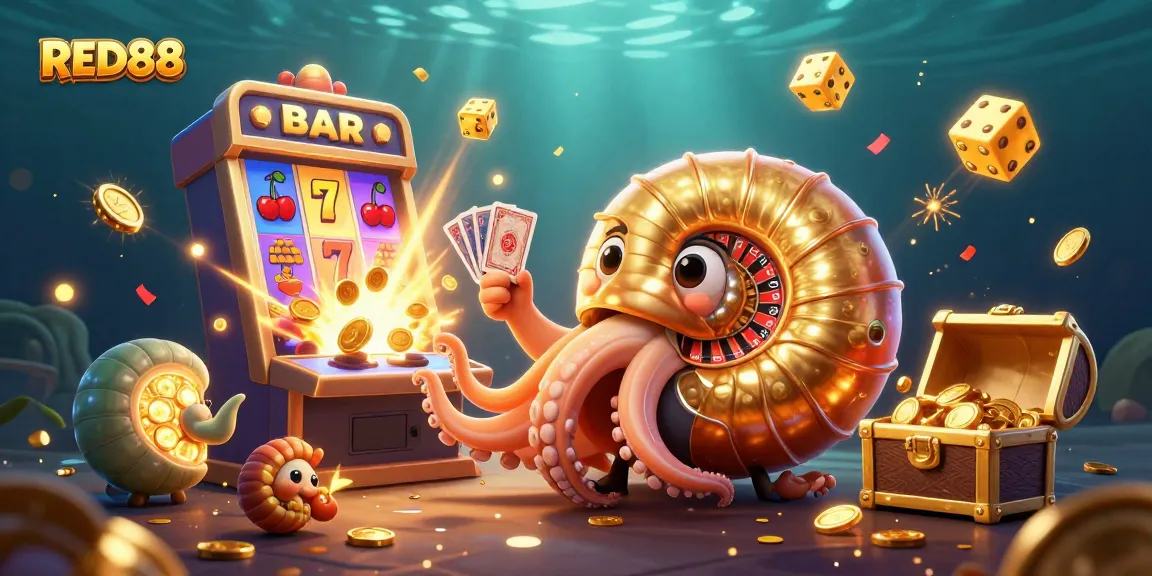 Feel the thrill of RED88 with a dynamic scene of winning slots and vibrant casino elements.