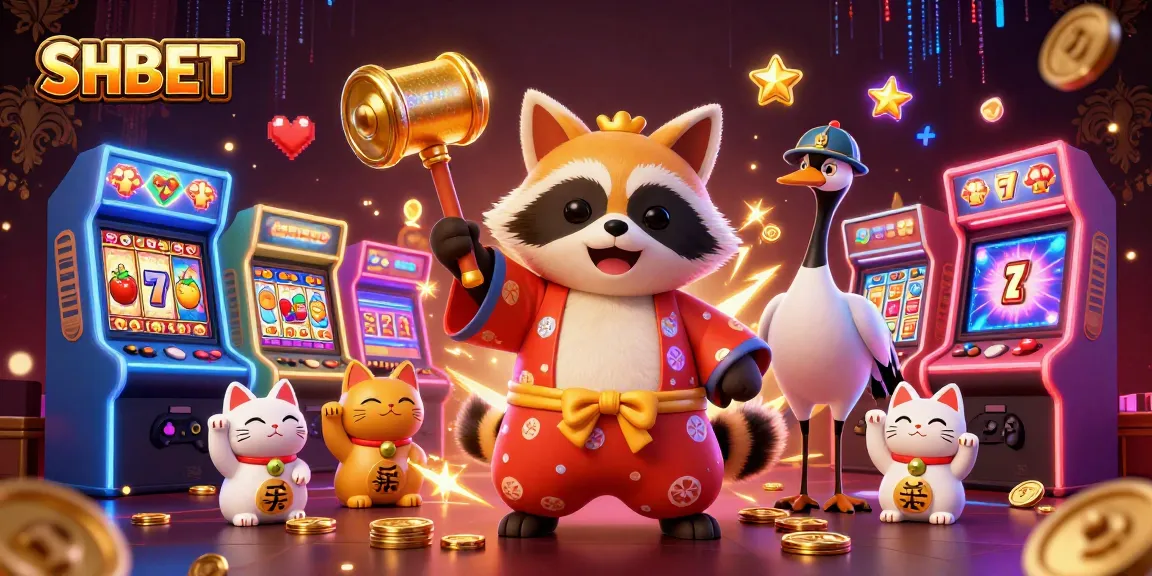 Engage with SHBET in joyous gambling fun featuring raccoon, samurai crane, and fortune cats.
