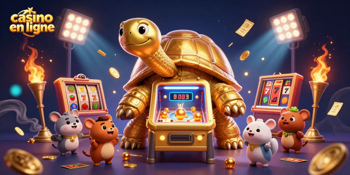 Jouez aux machines à sous dans un casino en ligne animé avec un personnage de tortue géante.
