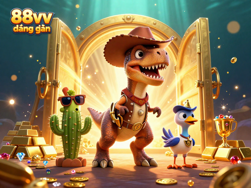 Engage in casino fun with 88vv đăng nhập featuring cartoon T-Rex, cactus, and roadrunner.
