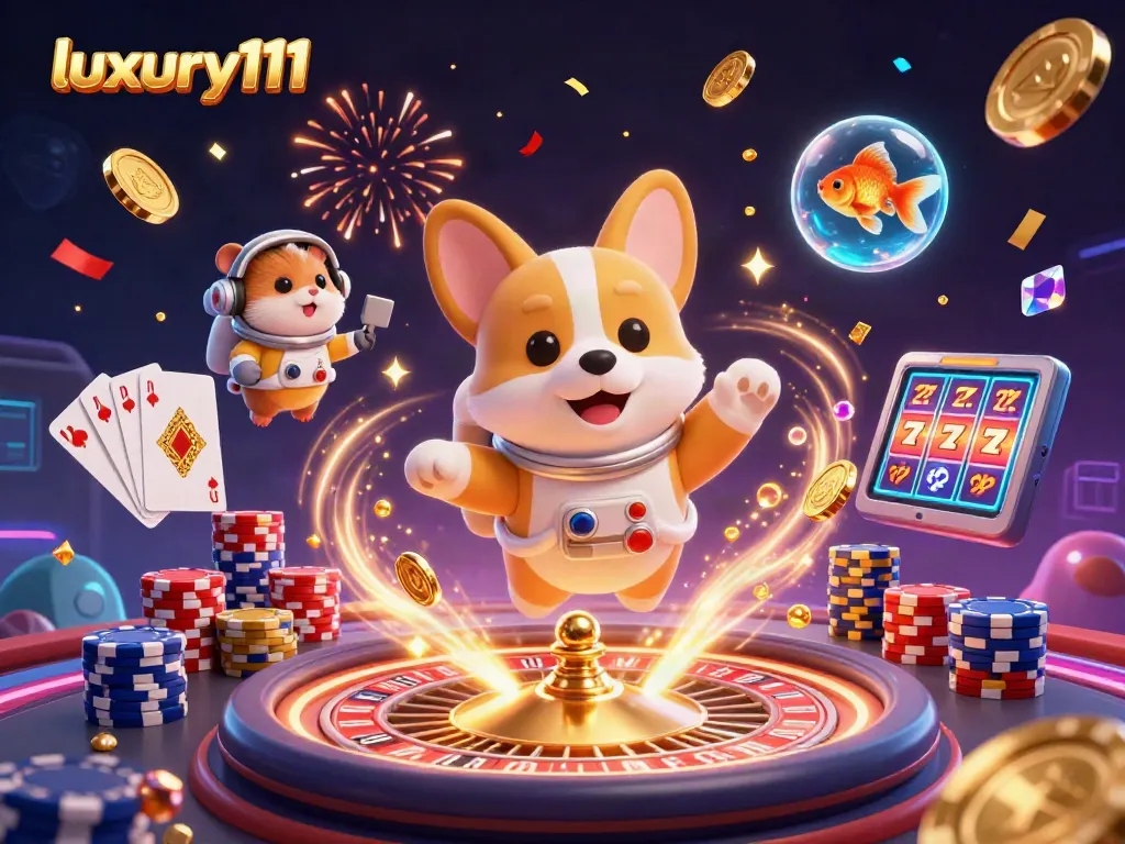 Engage with luxury111 by spinning vibrant slots amid floating coins and colorful characters.