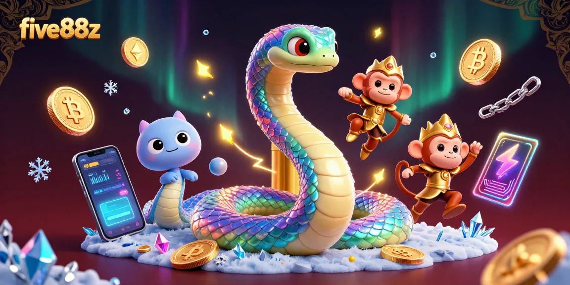Join the excitement at five88z with vibrant casino elements and cryptocurrency themes in this captivating illustration.