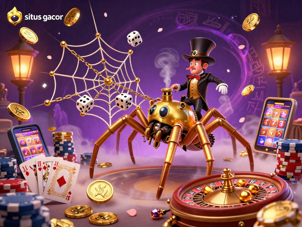 Win big on situs gacor with the Golden Spider illustration showcasing a dazzling casino scene.