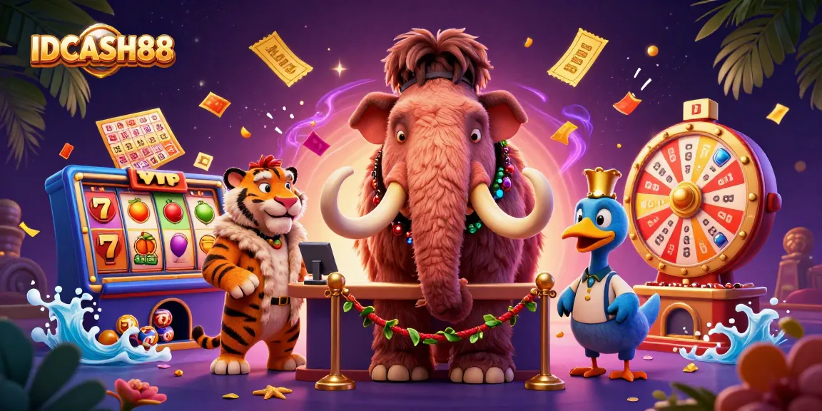 Play vibrant slot games and claim prizes with IDCASH88 in a dynamic 3D casino scene.