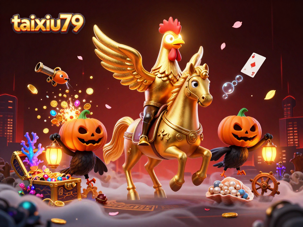 Experience thrilling gameplay at taixiu79 with unique golden rooster character in a vibrant casino.
