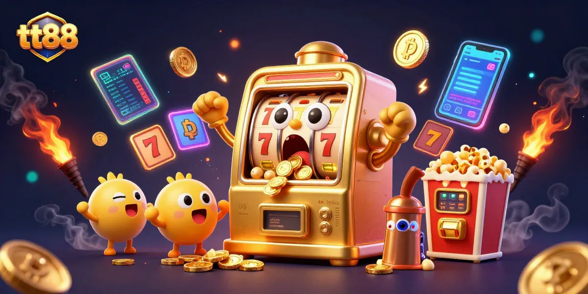 tt88 slot machine hits the jackpot with coins pouring out, celebrating a winning moment!