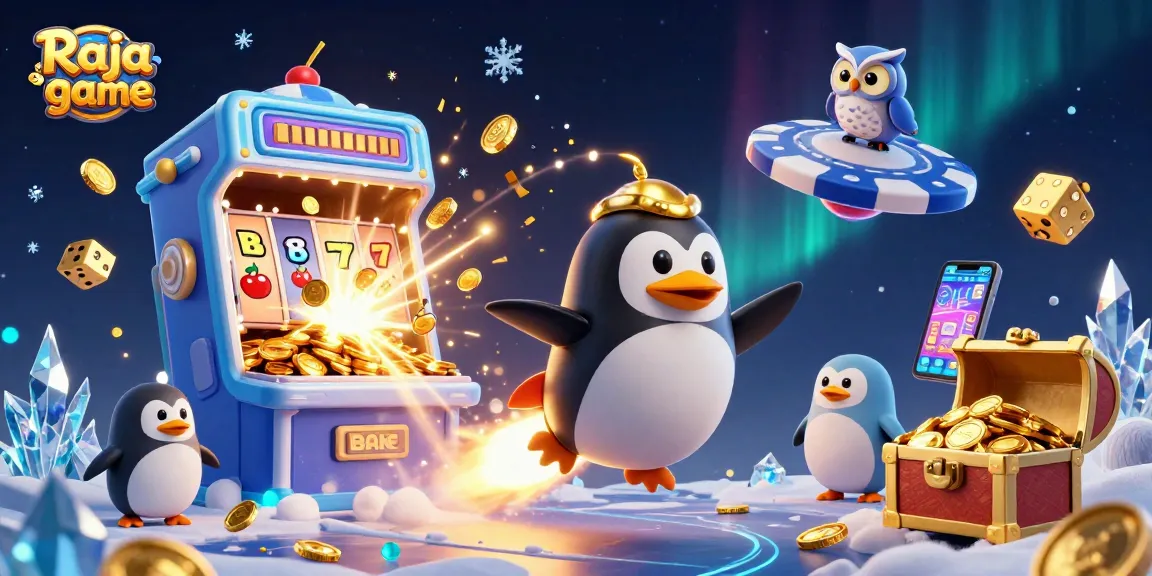 Experience the excitement of Raja game with a dynamic 3D scene featuring casino elements and golden rewards.
