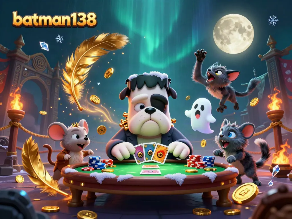 Experience the thrills of batman138 with a vibrant 3D casino scene featuring monsters and casino elements.