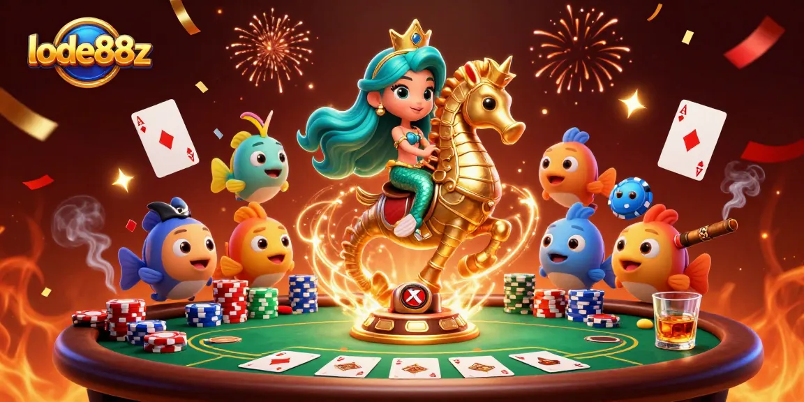 Experience the thrill of lode88z with colorful characters in a dynamic casino scene.