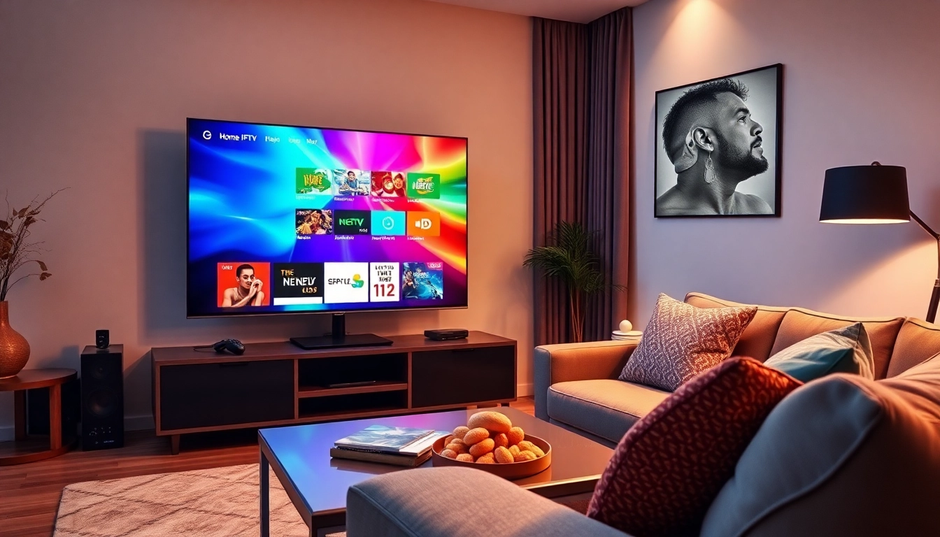 Experience the convenience of an iptv free trial on a vibrant television in a stylish living room.