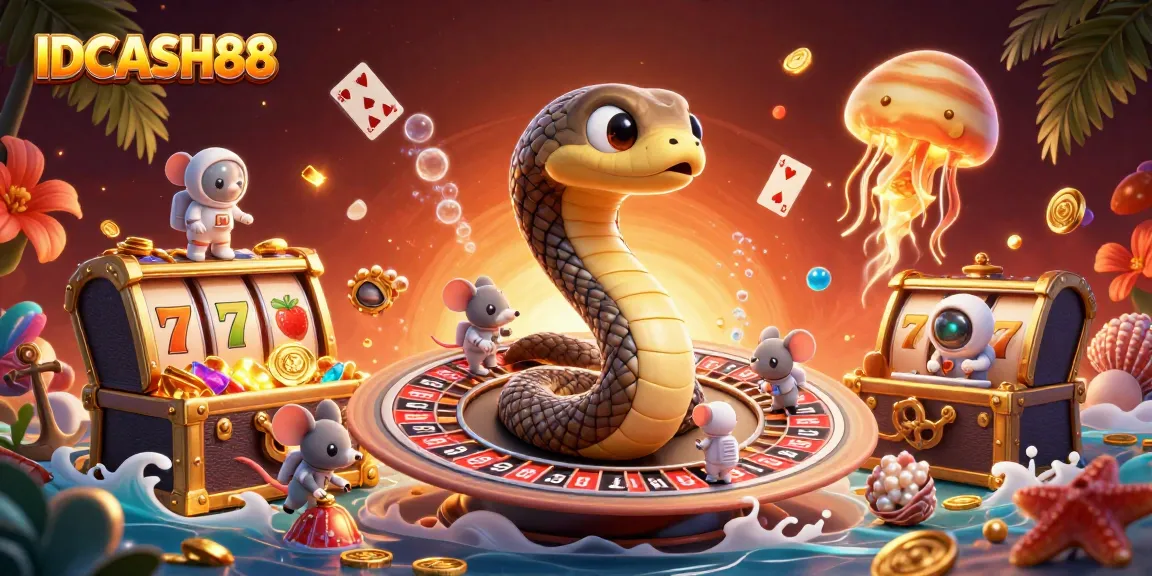 Engage in thrilling gameplay with IDCASH88 featuring vibrant characters and casino elements in a cosmic setting.