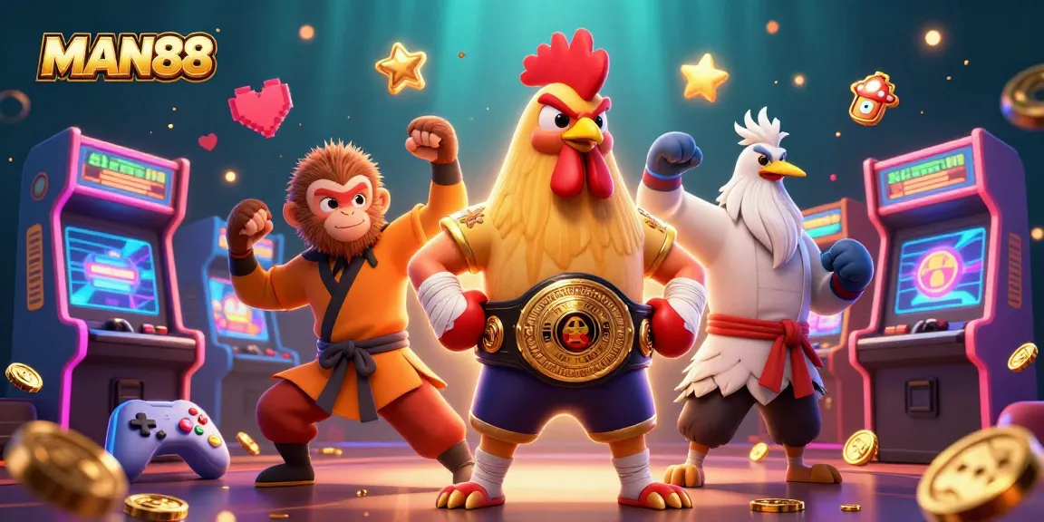 Engage in exciting gaming with MAN88 as fierce characters battle in a vibrant casino!