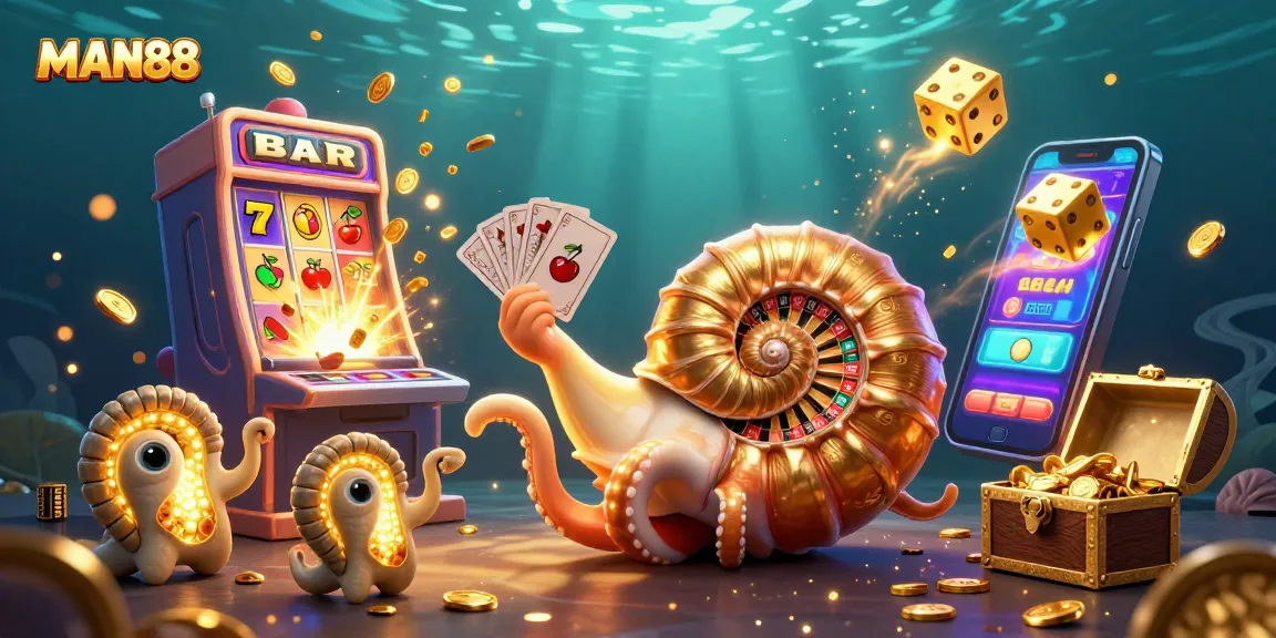 Experience thrilling casino action with the MAN88 illustration showcasing animated characters and game rewards.