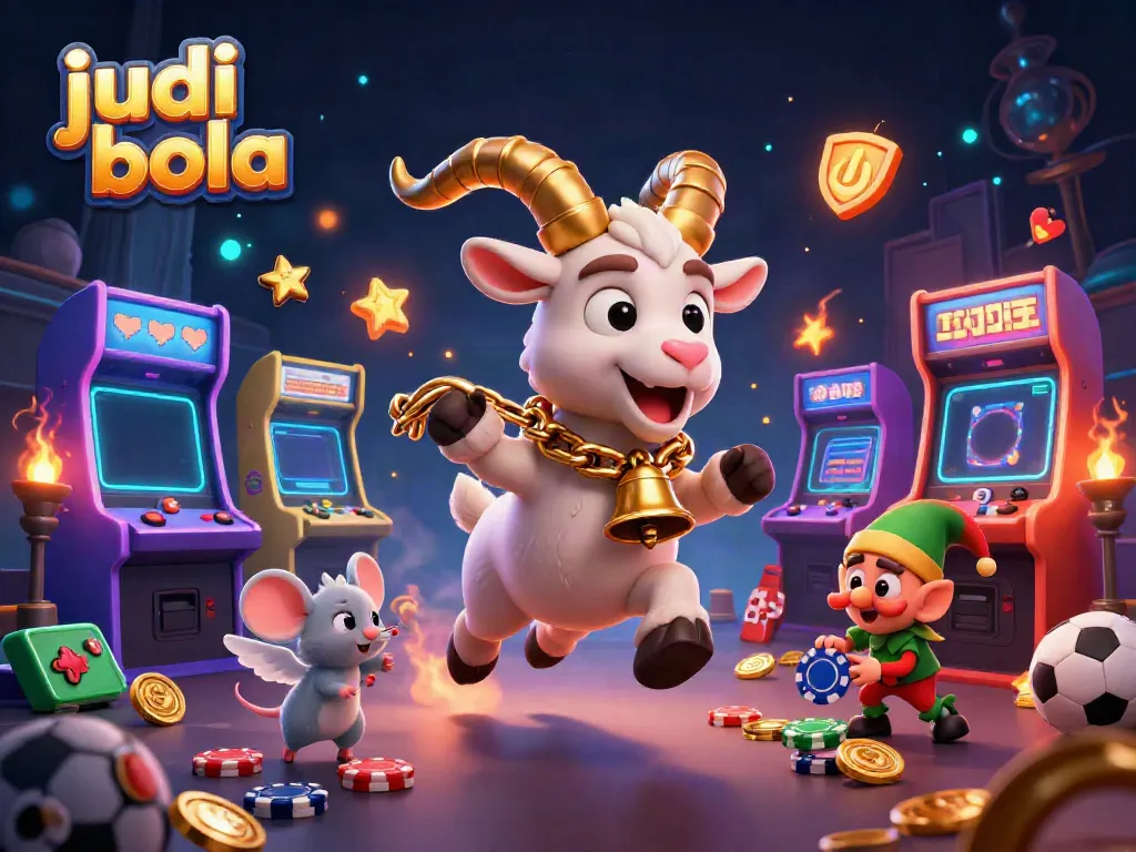 Permainan judi bola di kasino virtual yang dikelola oleh karakter lucu, penuh warna, dan atmosfer menarik.