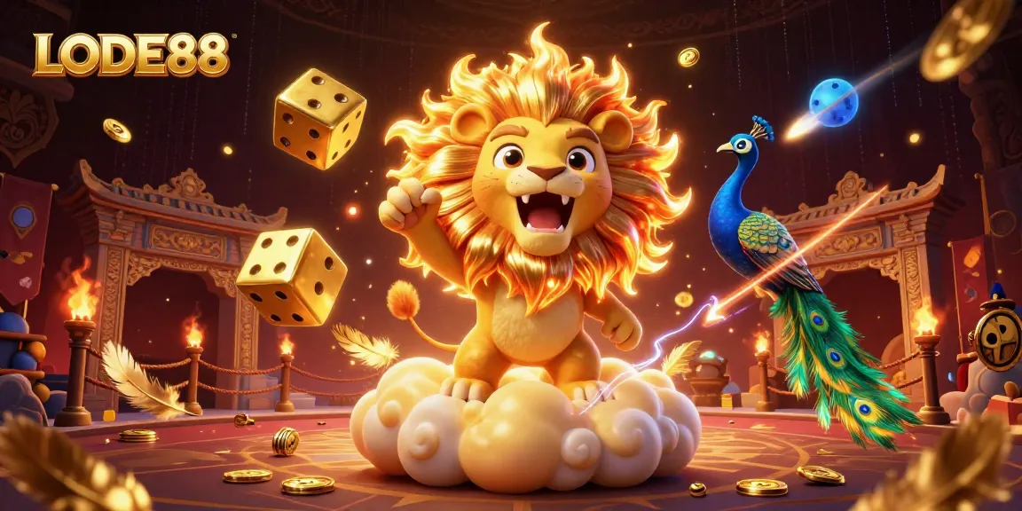 Experience the excitement of LODE88 with a vibrant 3D casino scene filled with action and energy.