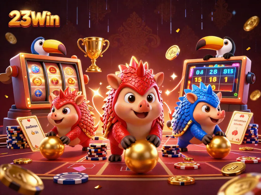 Experience thrilling gameplay with 23Win as pangolins battle in a vibrant casino world.