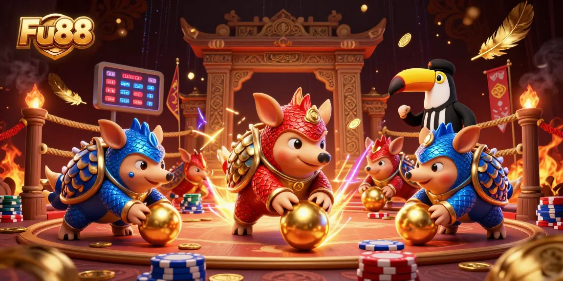 Engage in gaming at Fu88 with rival pangolins rolling through poker chips in an exciting atmosphere.
