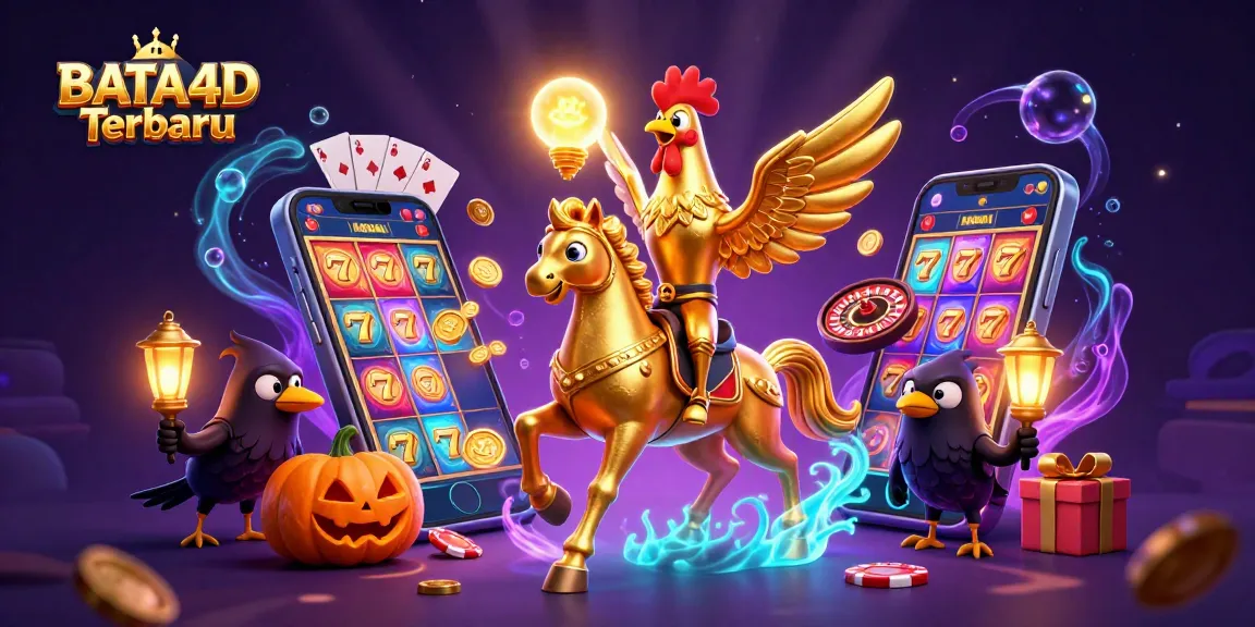 BATA4D Terbaru showcases a golden rooster with its glowing head while gambling in a vibrant casino.