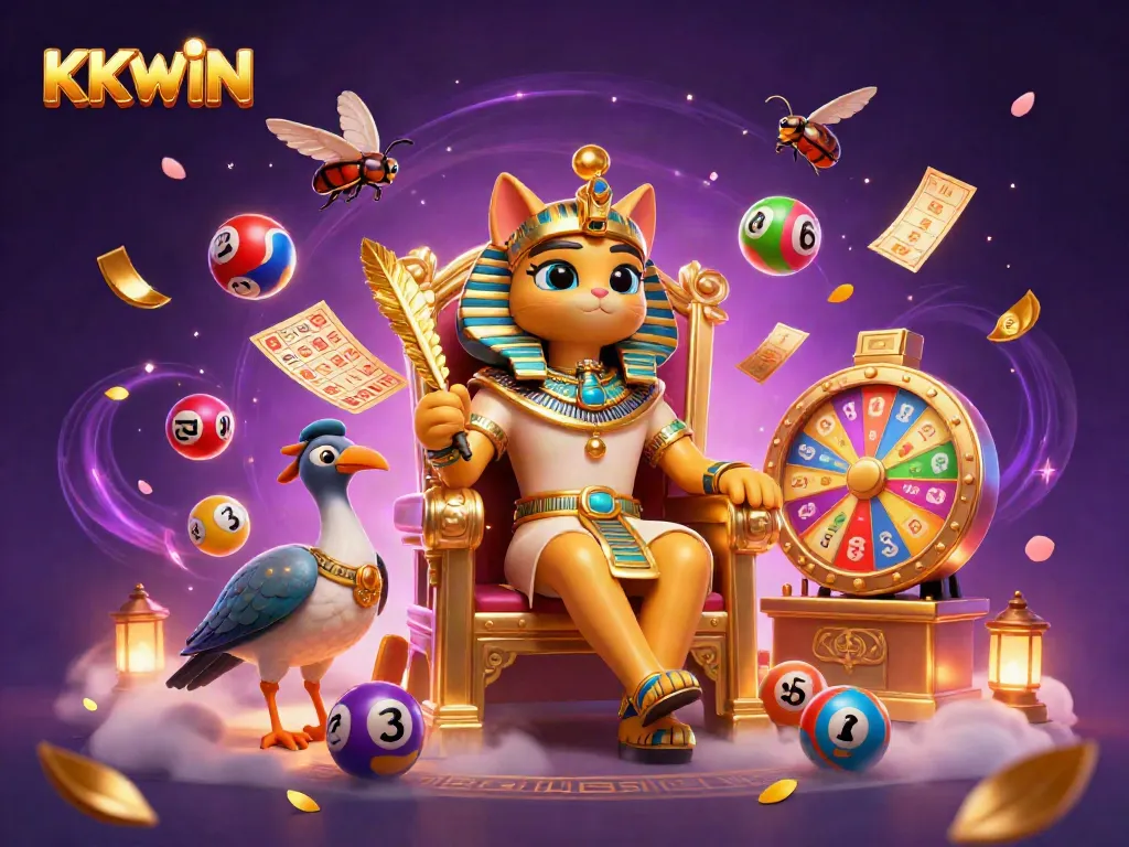 Engage in thrilling KKWIN gaming adventures with an Egyptian-themed casino scene full of dynamic elements.