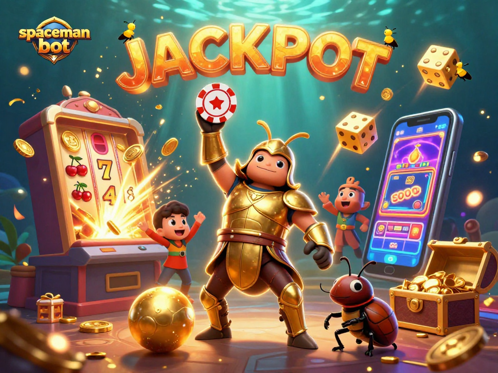 Engage with the spaceman bot as it triumphantly celebrates slots jackpots alongside fun characters.