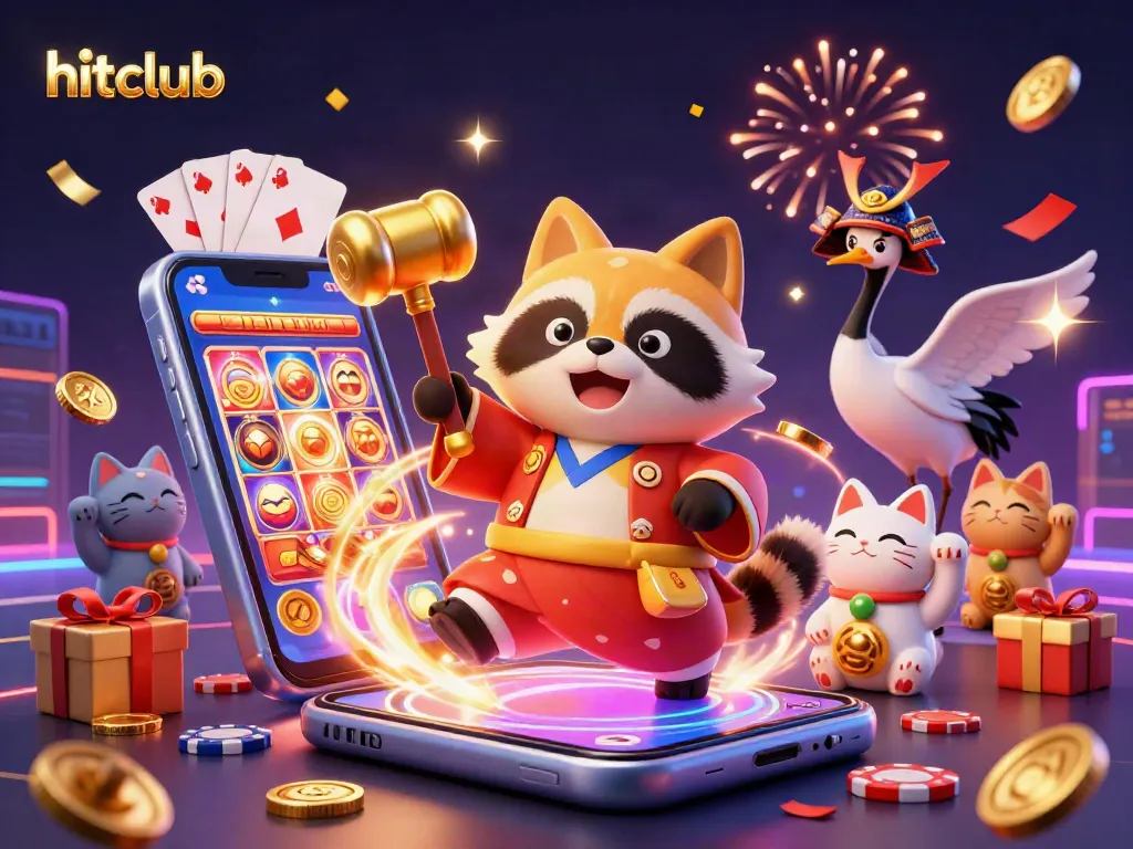 Hitclub offers thrilling gaming action featuring cheerful characters and vibrant gaming elements.