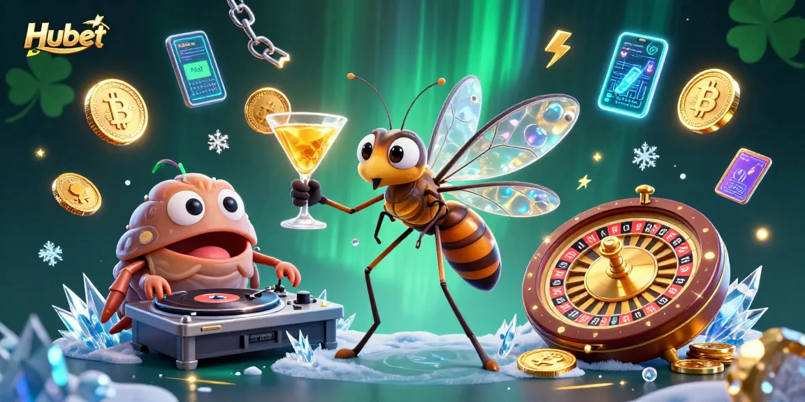 Experience excitement at Hubet with a lively casino mascot and DJ in a vibrant digital scene.