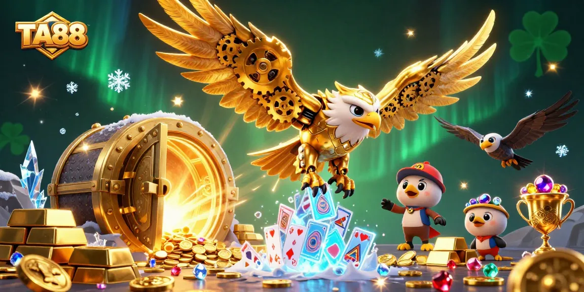 TA88's cybernetic eagle dives into a treasure avalanche of golden gems and cards