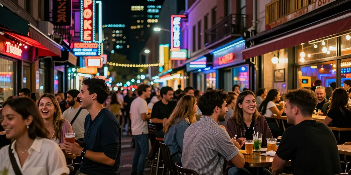 Exciting nightlife scene showcasing diverse crowds enjoying 유흥사이트 with bright neon lights and lively atmosphere.